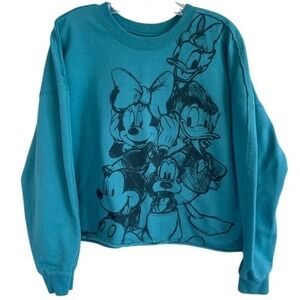 Disney Mickey‎ & Friends Women's Teal Green Crop Top Women's Sweatshirt Size XL